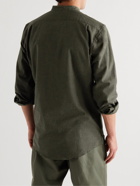 Richard James - Grandad-Collar Cotton-Flannel Half-Placket Shirt - Green