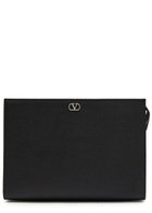 Valentino Garavani Vlogo Grained Leather Clutch - Black - One Size