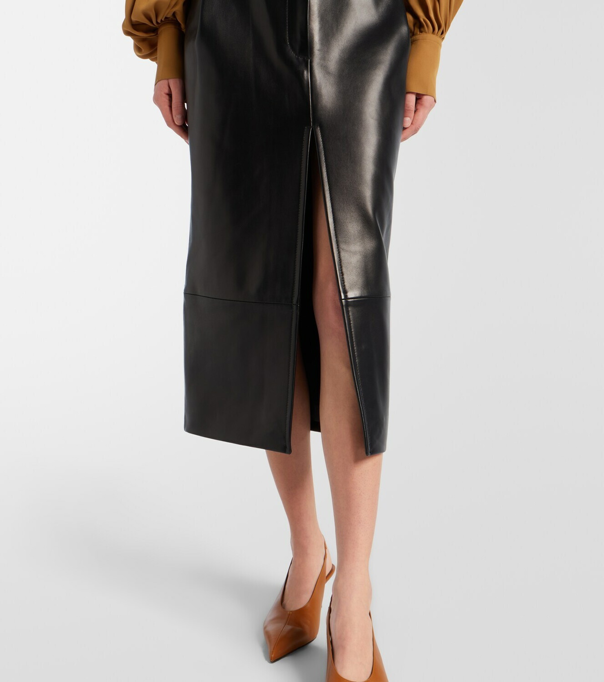Khaite Anden leather midi skirt