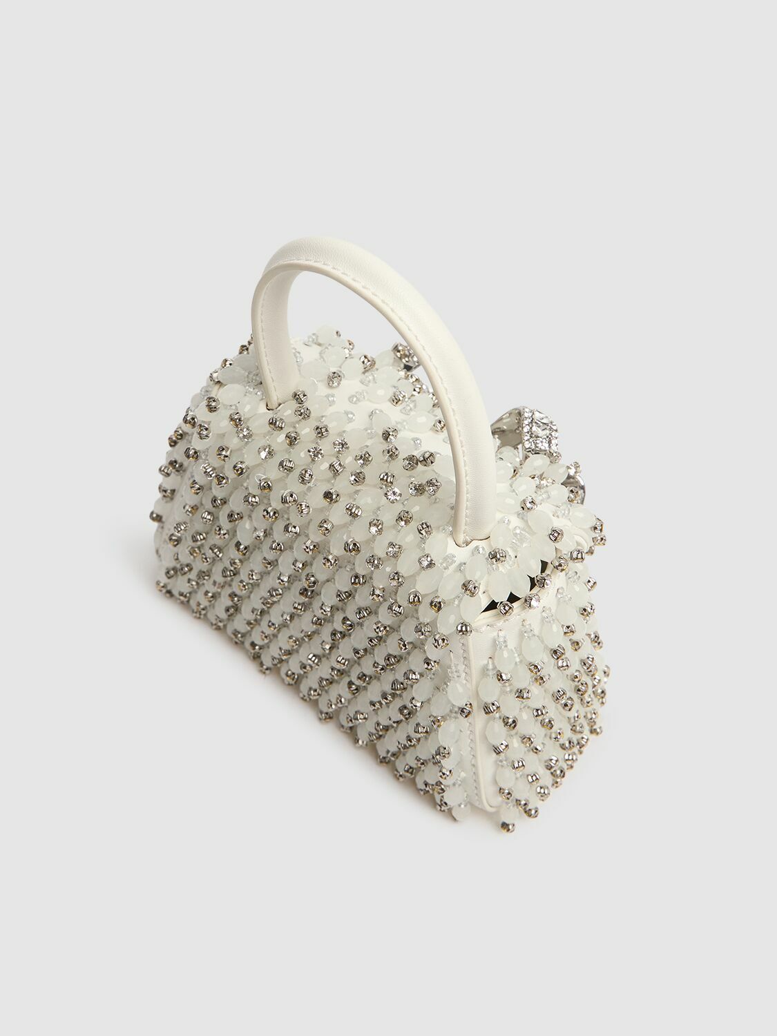 【Self Portrait】White Embellished Micro Bow Bag Buy Self-Portrait White Micro Bow Bag in Hotfix Rhinestone