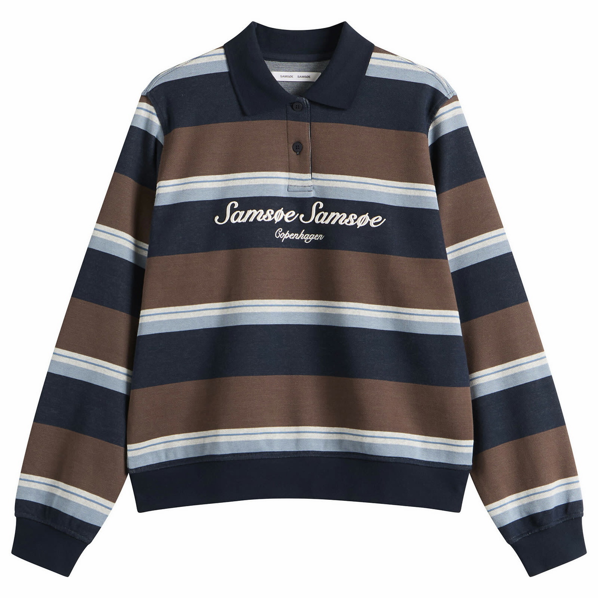 Samsøe Samsøe Women's Sadory Long Sleeve Polo in Brown Blue Stripe