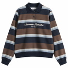 Samsøe Samsøe Women's Sadory Long Sleeve Polo in Brown Blue Stripe