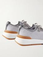 Brunello Cucinelli - Suede-Trimmed Stretch-Knit Sneakers - Gray