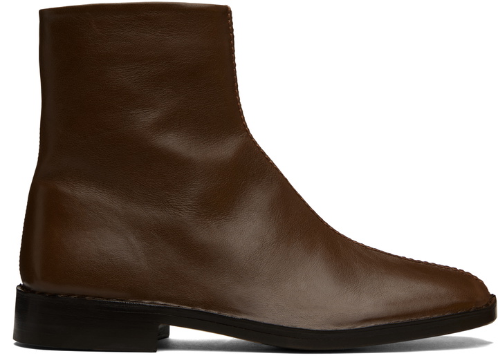 Photo: LEMAIRE Brown Piped Zipped Boots
