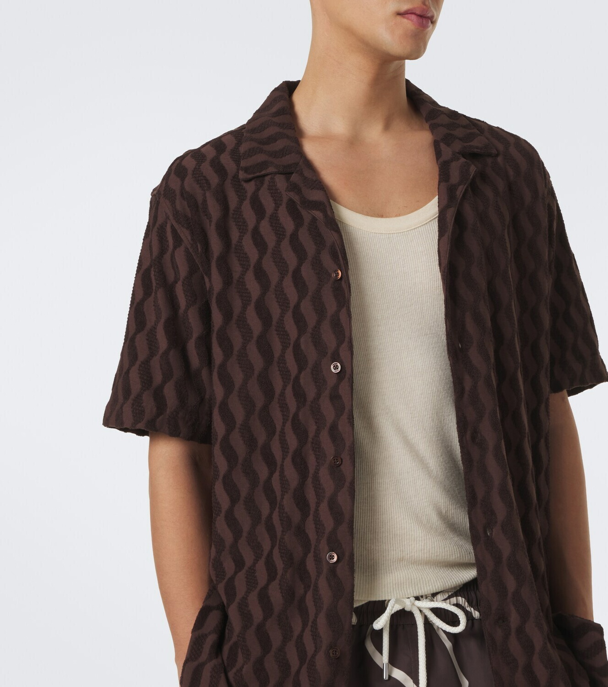 Frescobol Carioca Terry-trimmed cotton-blend bowling shirt