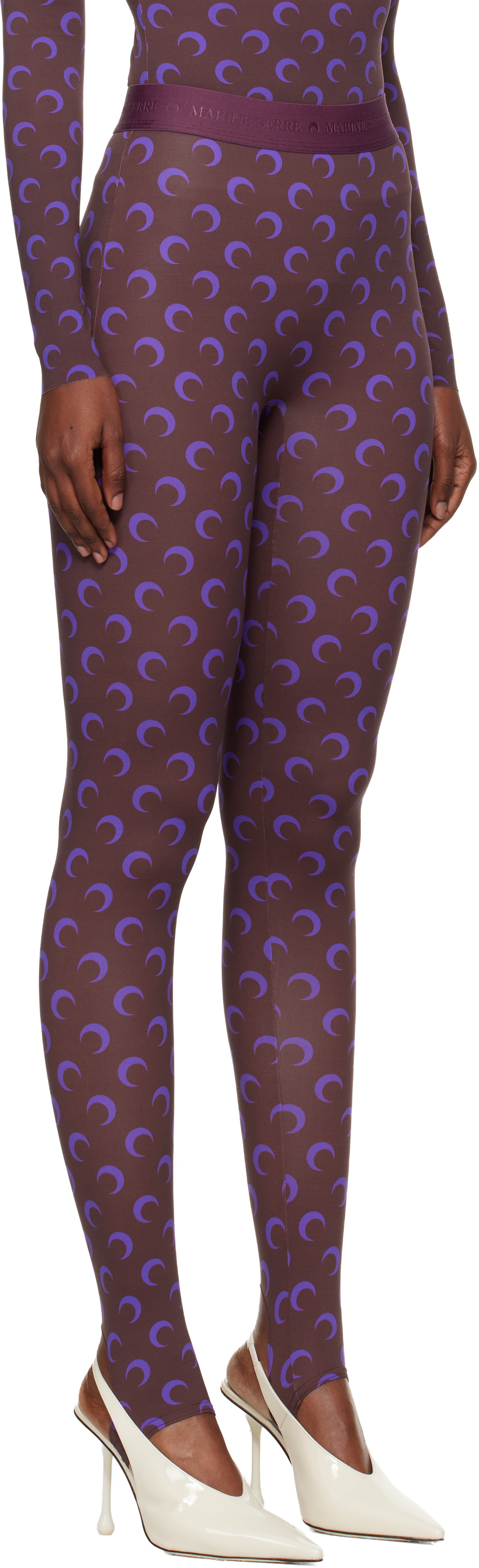 Marine Serre Brown & Purple Recycled Moon Jersey Stirrup Leggings