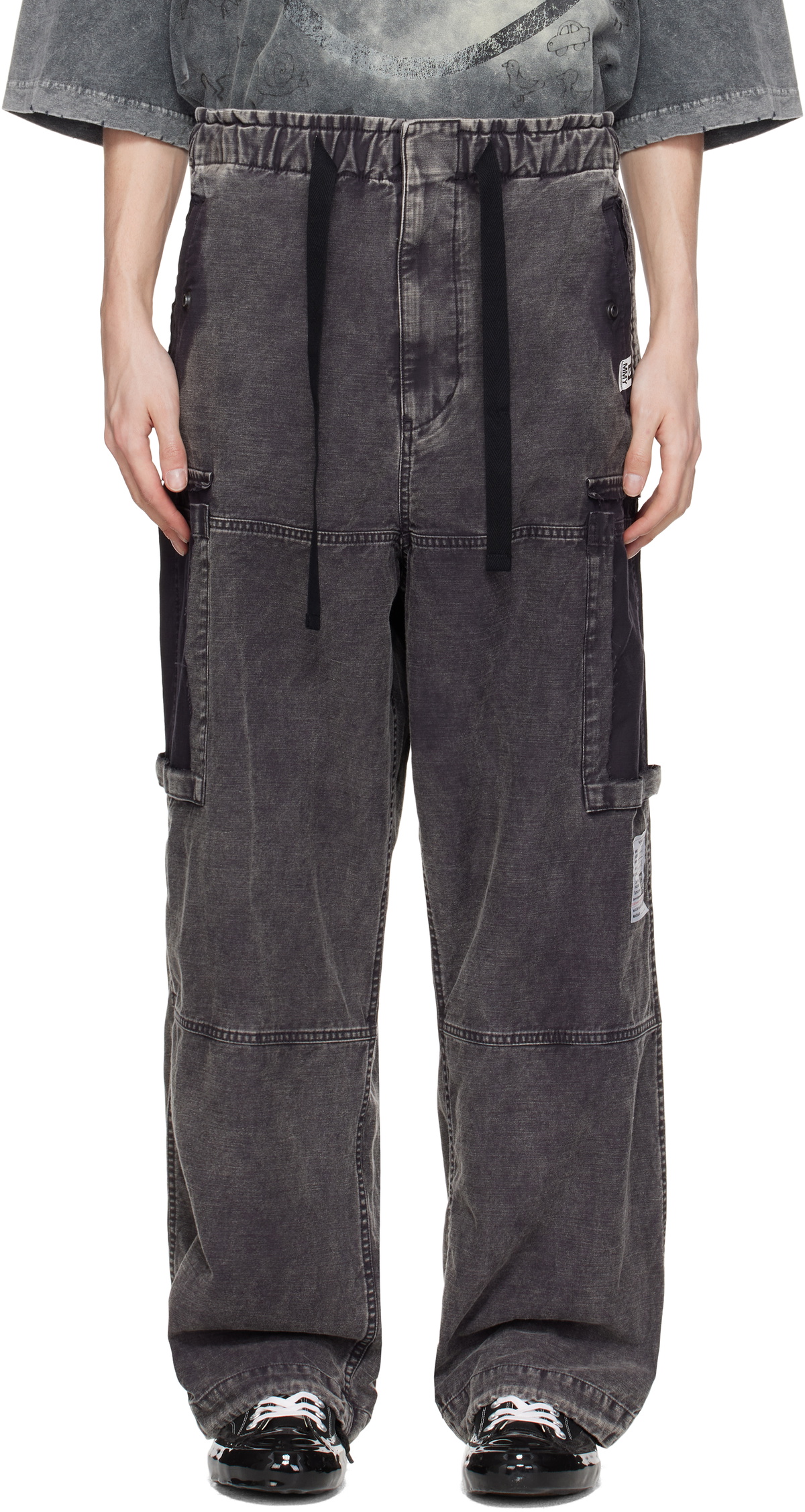 Maison MIHARA YASUHIRO Black Cotton Satin Cargo Pants