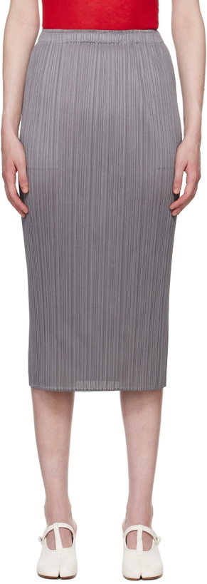 Photo: PLEATS PLEASE ISSEY MIYAKE Gray Basics Midi Skirt