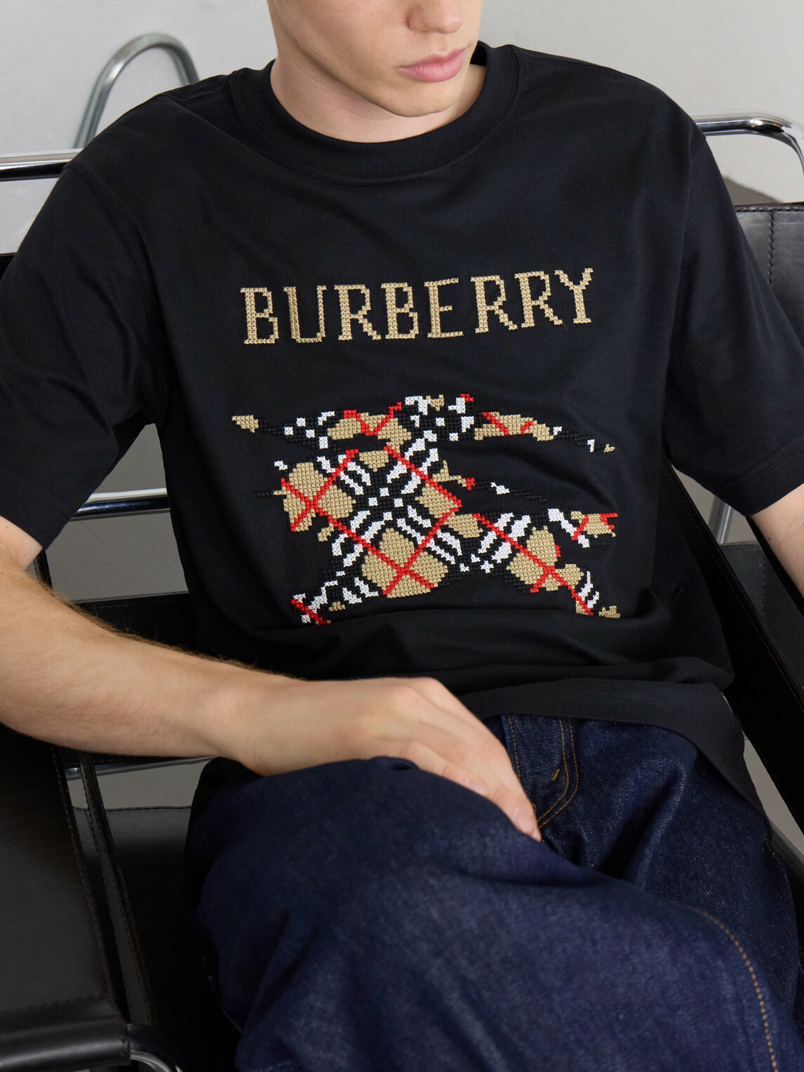 Burberry - Logo-Embroidered Cotton-Jersey T-Shirt - Black