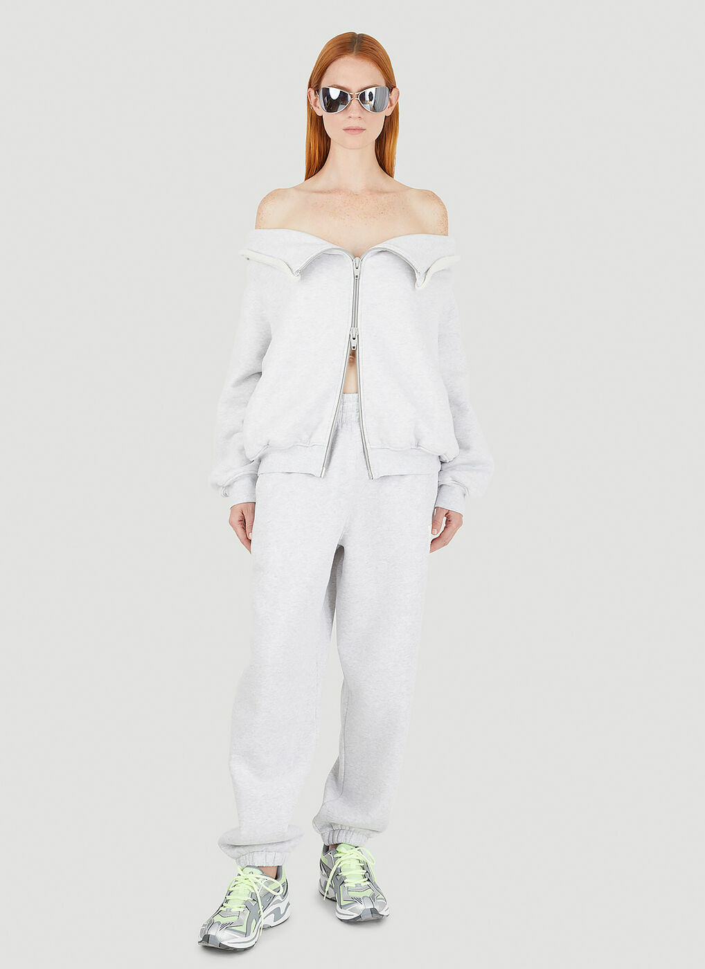 Alexander Wang - Off Shoulder Zip Front Sweatshirt in Light