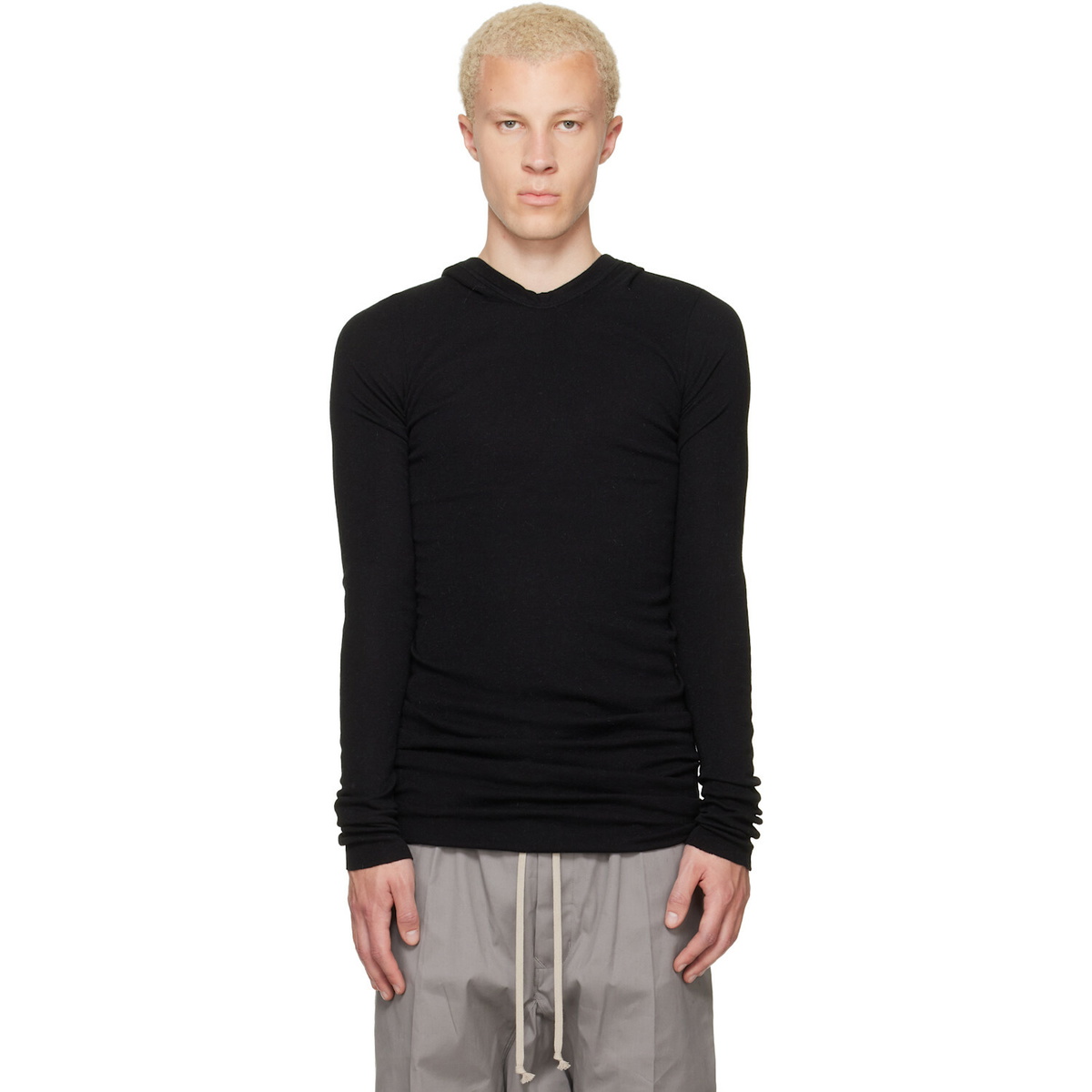 Rick Owens Black Tower Rib LS Hoodie