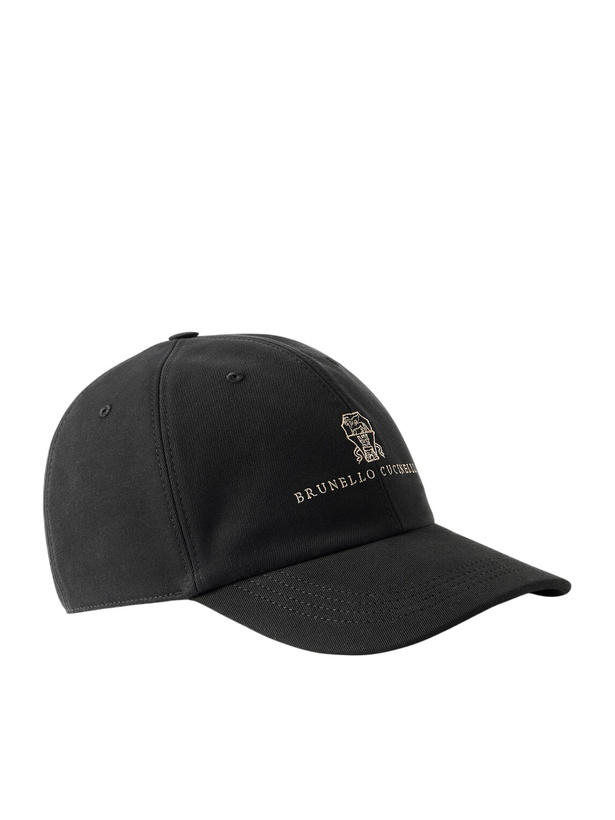 Photo: Brunello Cucinelli - Logo-Embroidered Leather-Trimmed Cotton-Twill Baseball Cap - Black