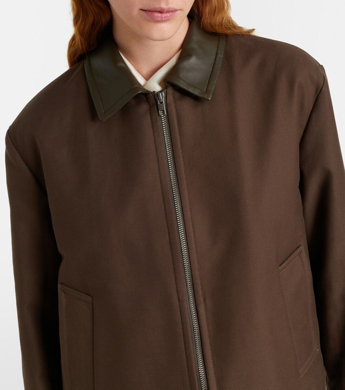 Vince Cropped leather-trimmed cotton twill jacket