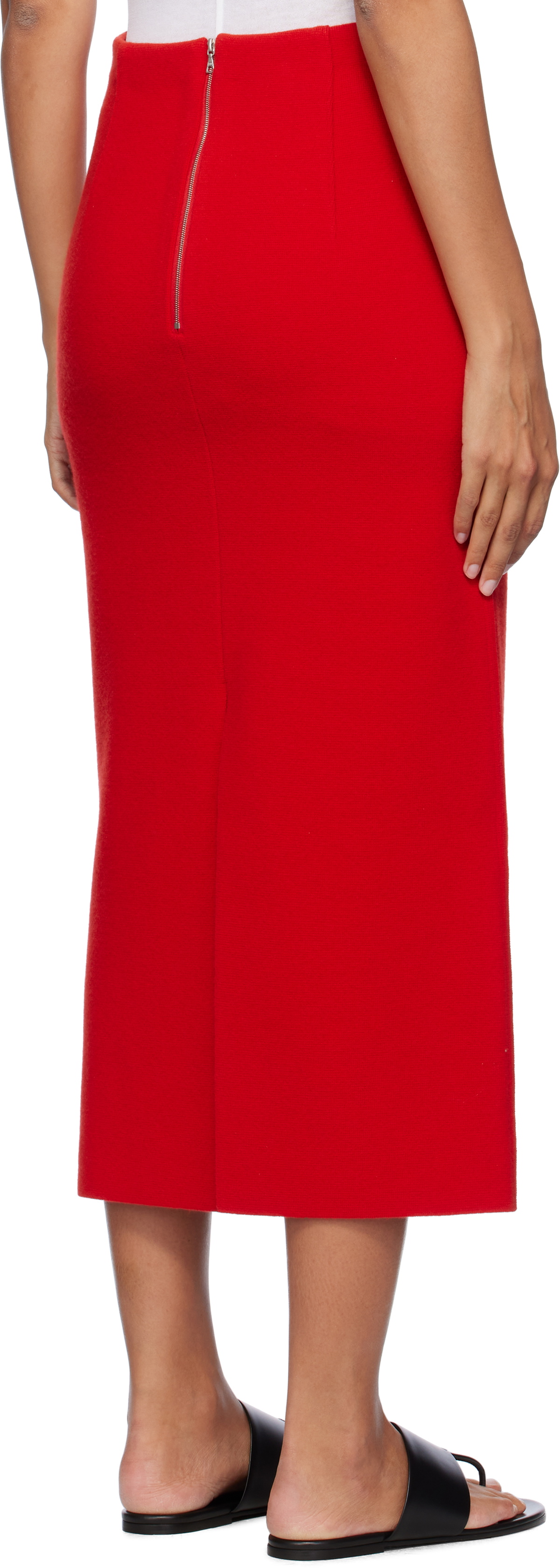 AURALEE Red Heavy Milano Rib Knit Midi Skirt