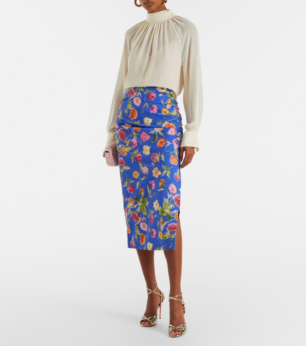 Carolina Herrera Floral ruched cotton-blend midi skirt