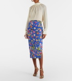 Carolina Herrera Floral ruched cotton-blend midi skirt