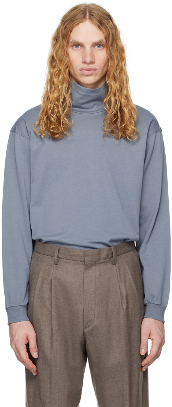 AURALEE Blue Luster Plaiting Turtleneck