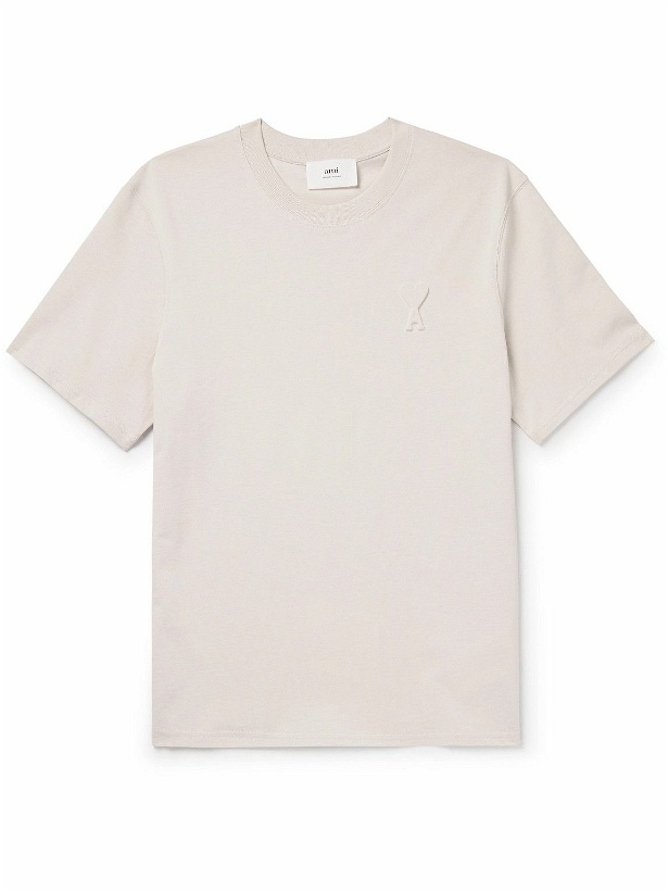 Photo: AMI PARIS - Logo-Embossed Cotton-Jersey T-Shirt - Neutrals
