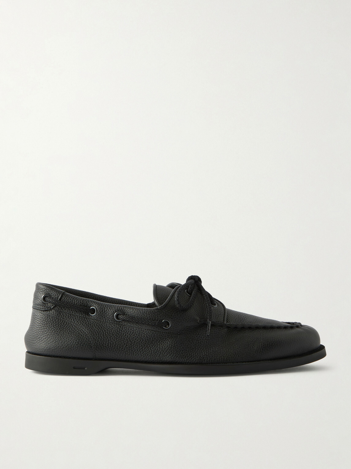 John Lobb - Foil Full-Grain Leather Boat Shoes - Black