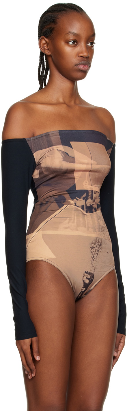 ELLISS Black & Beige Hairpin Bodysuit