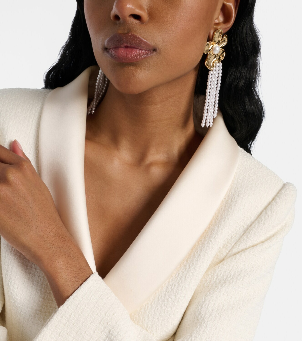 Self-Portrait Embellished faux pearl drop earrings