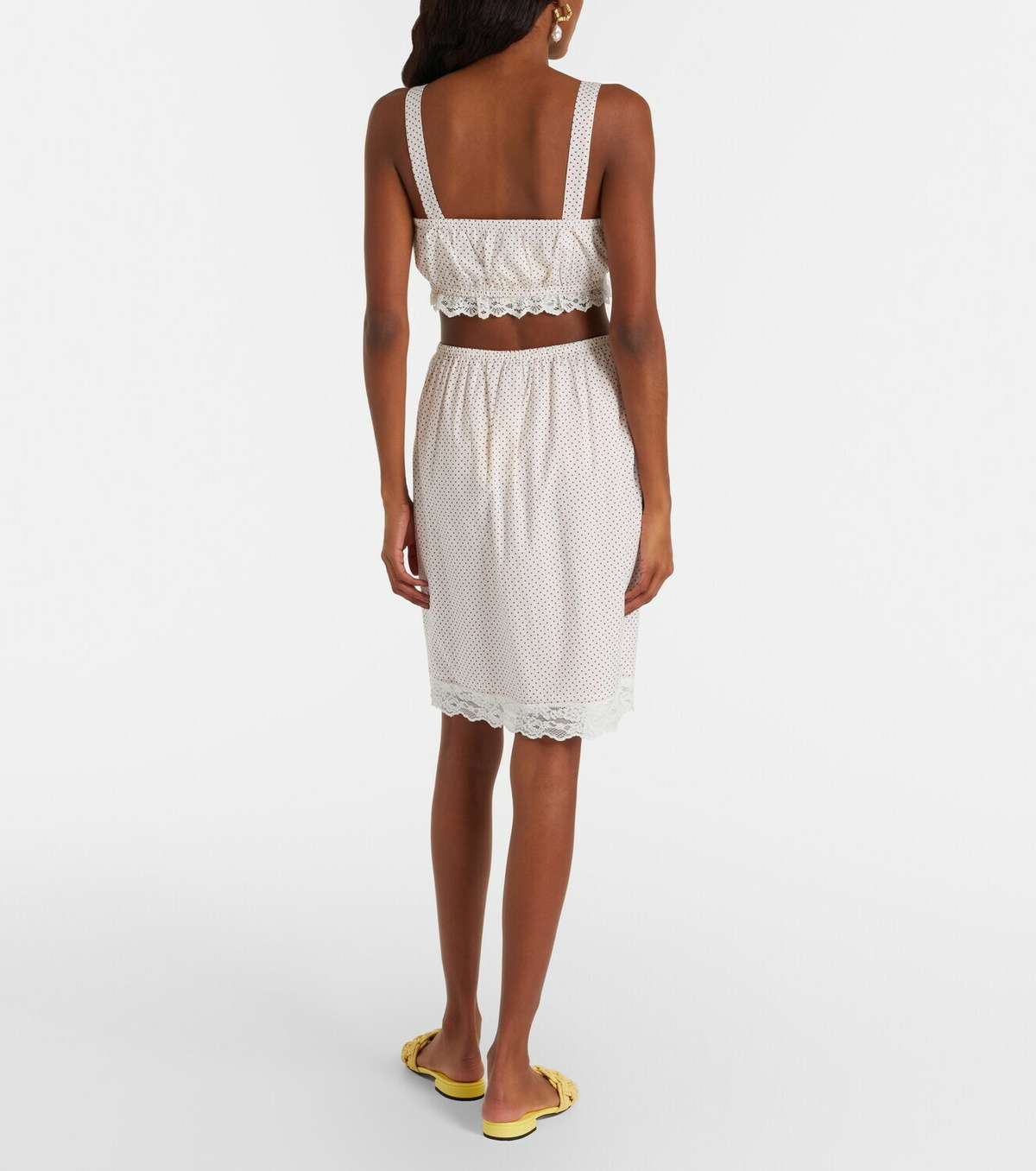Posse Marlowe lace-trimmed polka-dot cotton midi skirt