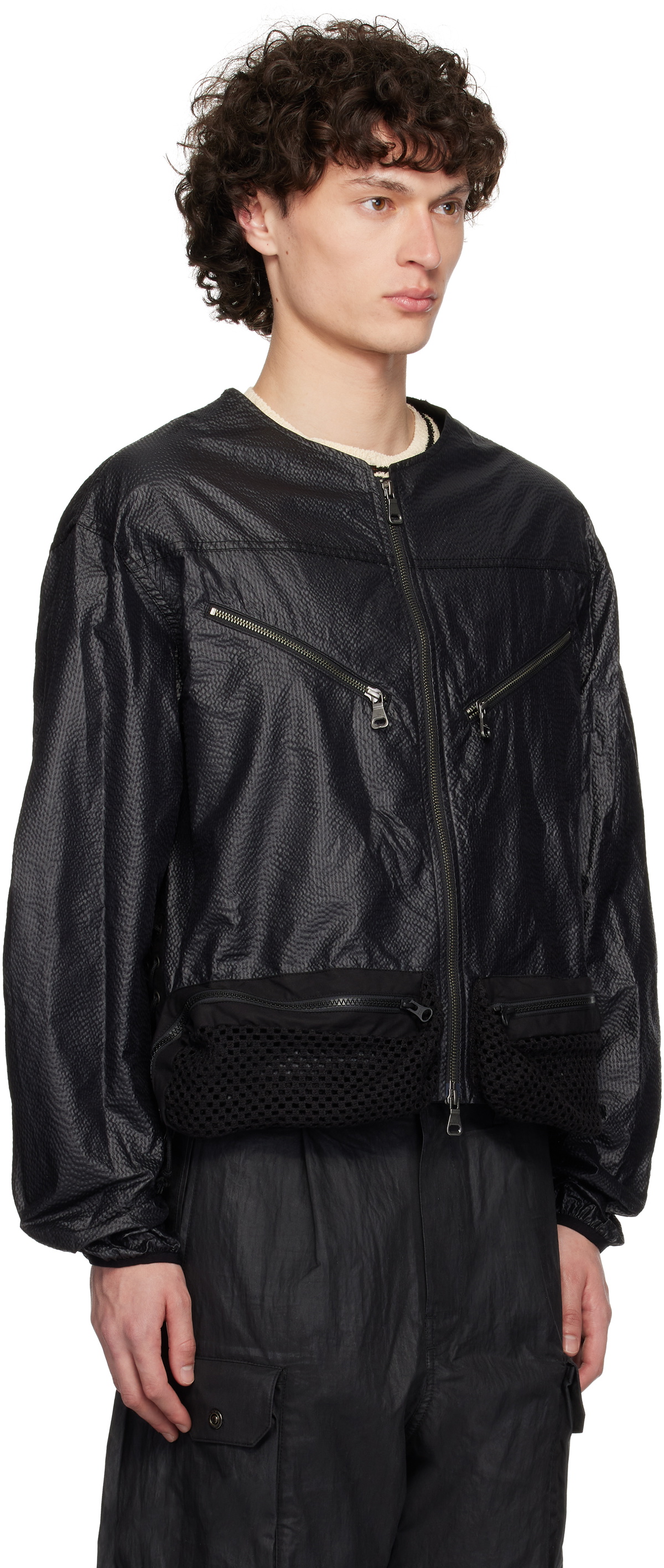 Andersson Bell Black Convex Collarless Bomber Jacket Andersson Bell