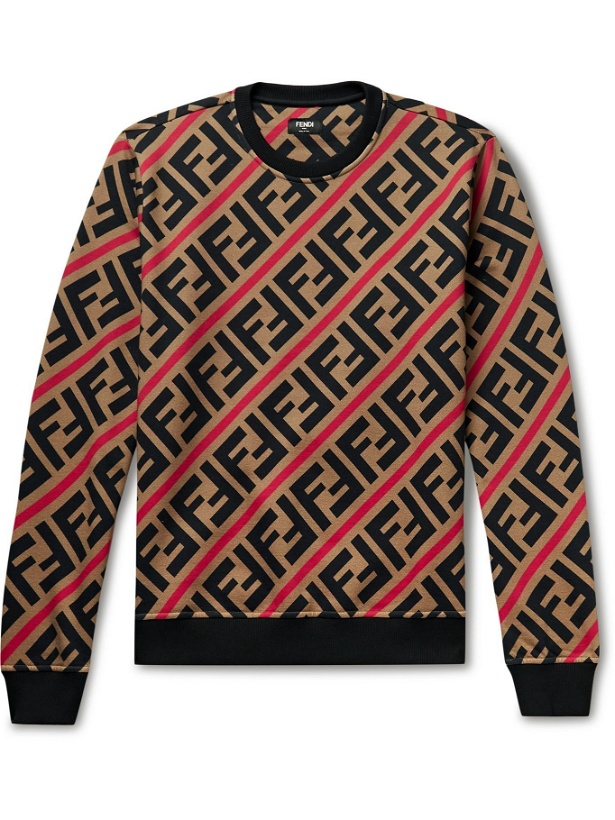 Photo: FENDI - Logo-Print Fleece-Back Cotton-Jersey Sweatshirt - Brown