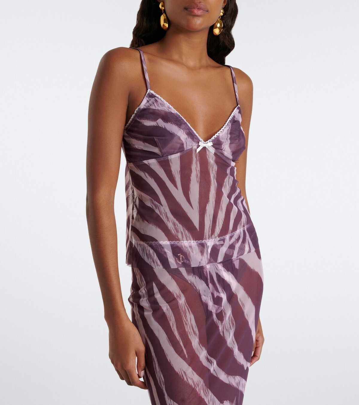 Bananhot Solay sheer lace-trimmed printed top