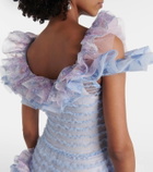 Susan Fang Printed smocked ruffled minidress