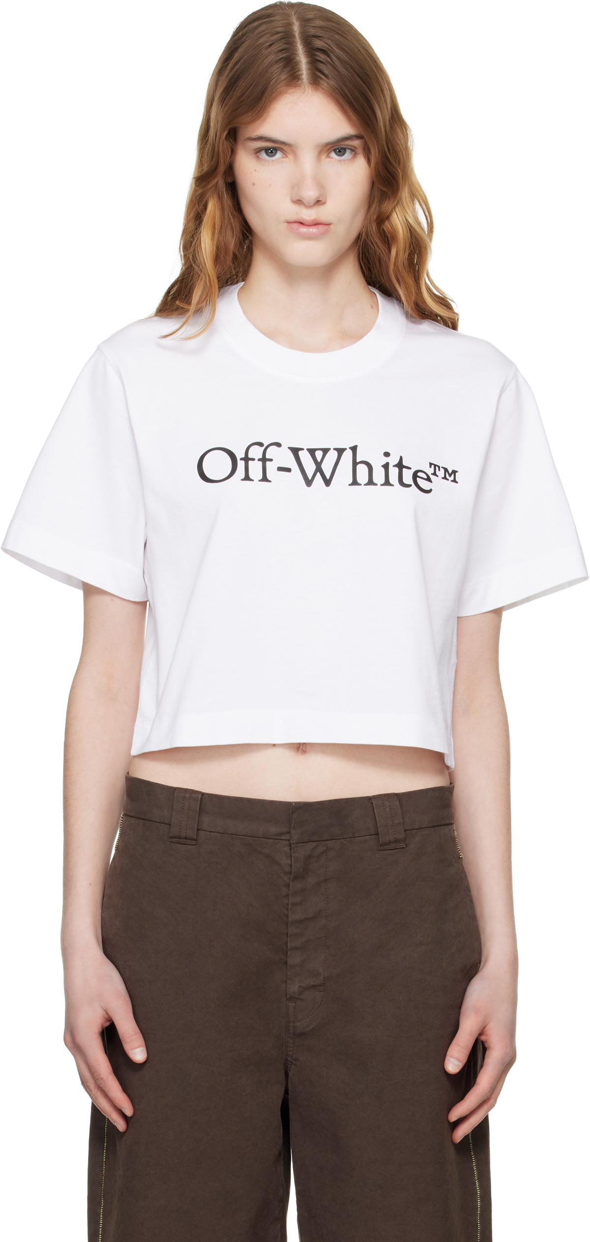 Off-White White Big Logo Bookish Crop T-shirt