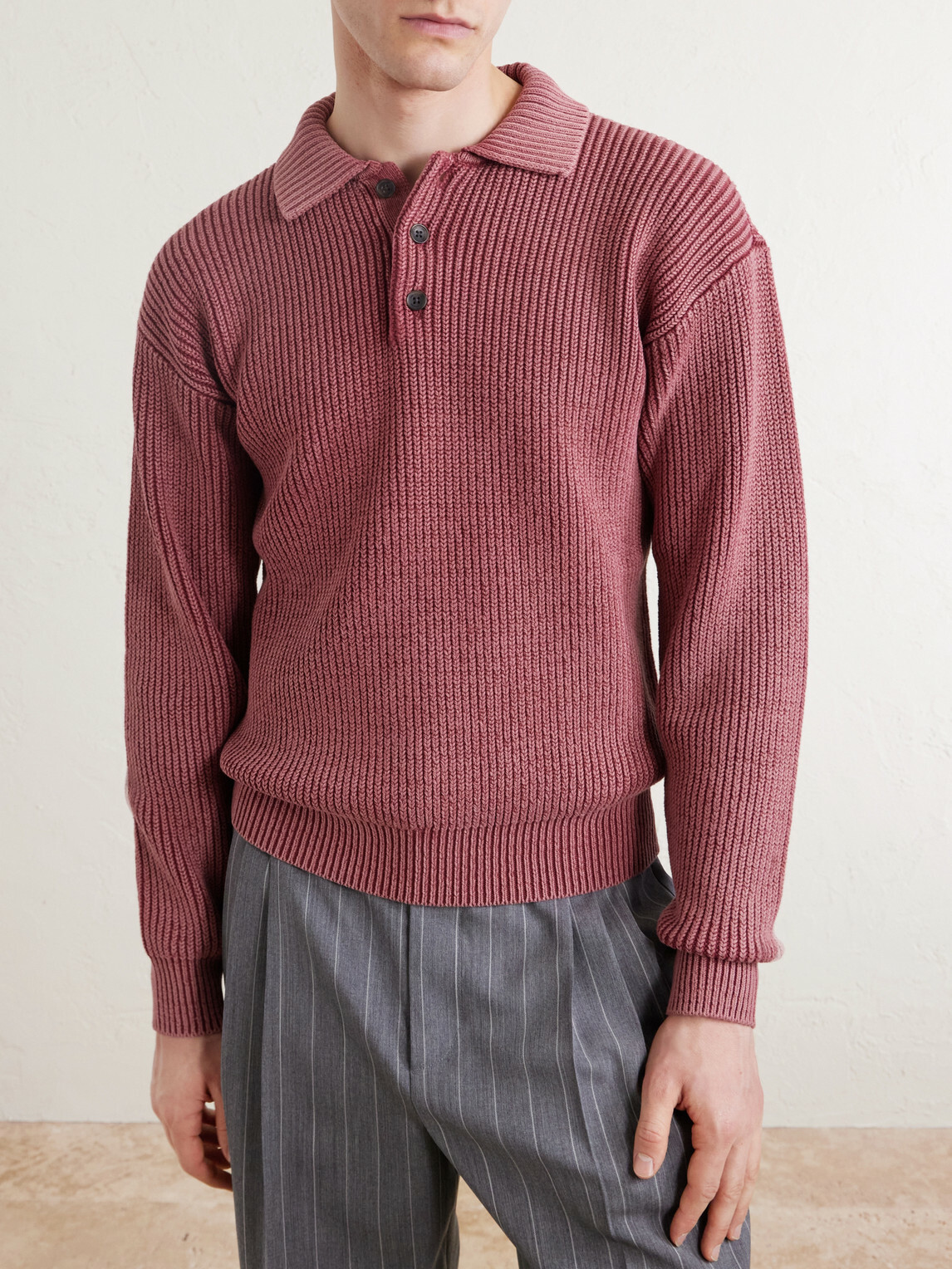 Aimé Leon Dore - Knitted Cotton-Blend Polo Sweater - Red