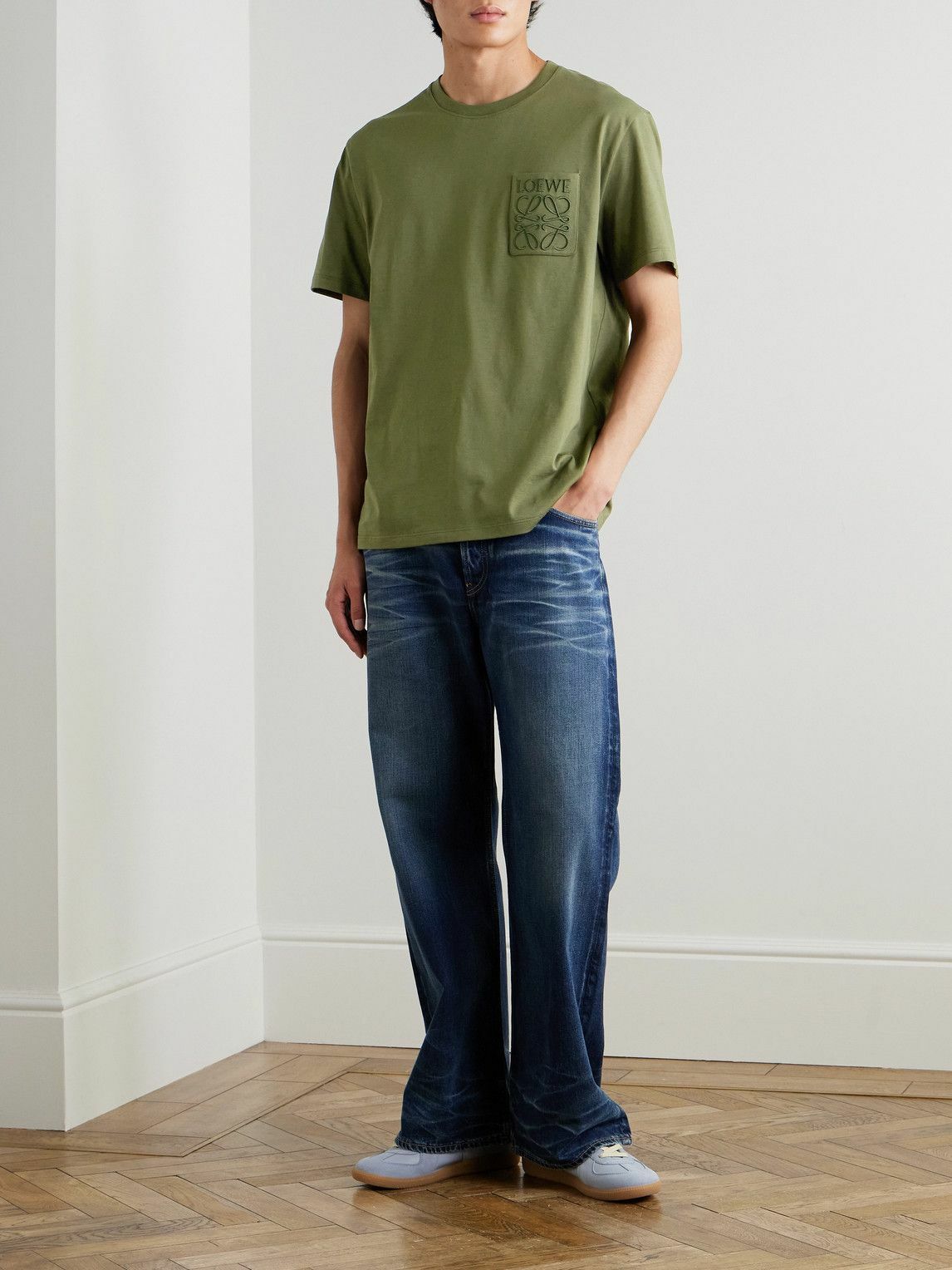 LOEWE - Logo-Embroidered Cotton-Jersey T-Shirt - Green Loewe