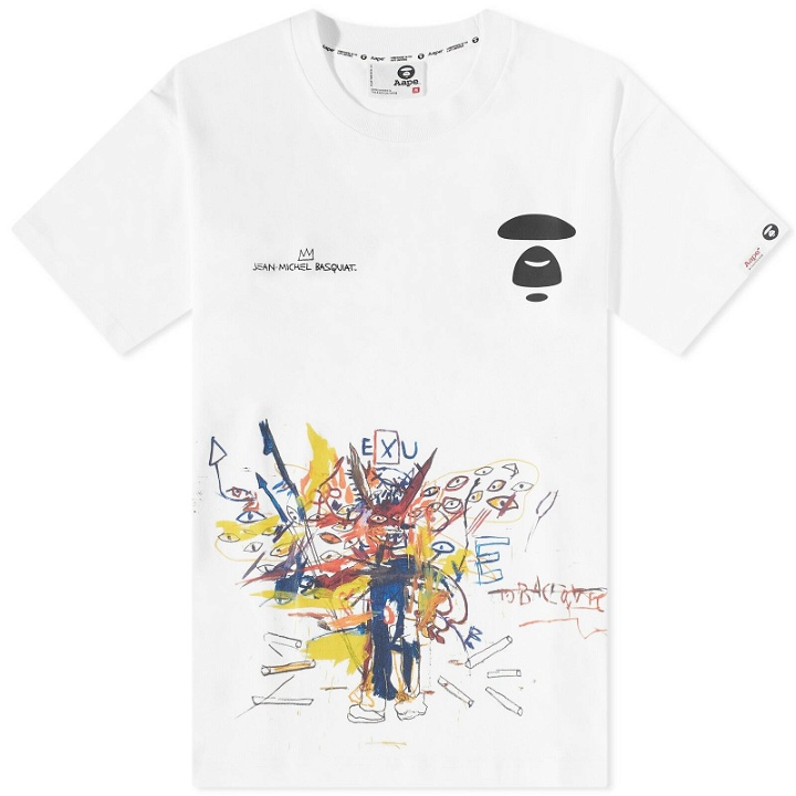 Photo: Men's AAPE x Jean Michel Basquiat Moon Face T-Shirt in White