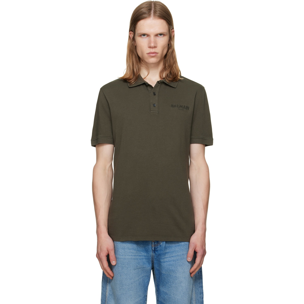 BALMAIN Khaki Small Vintage Embroidery Slim Fit Polo