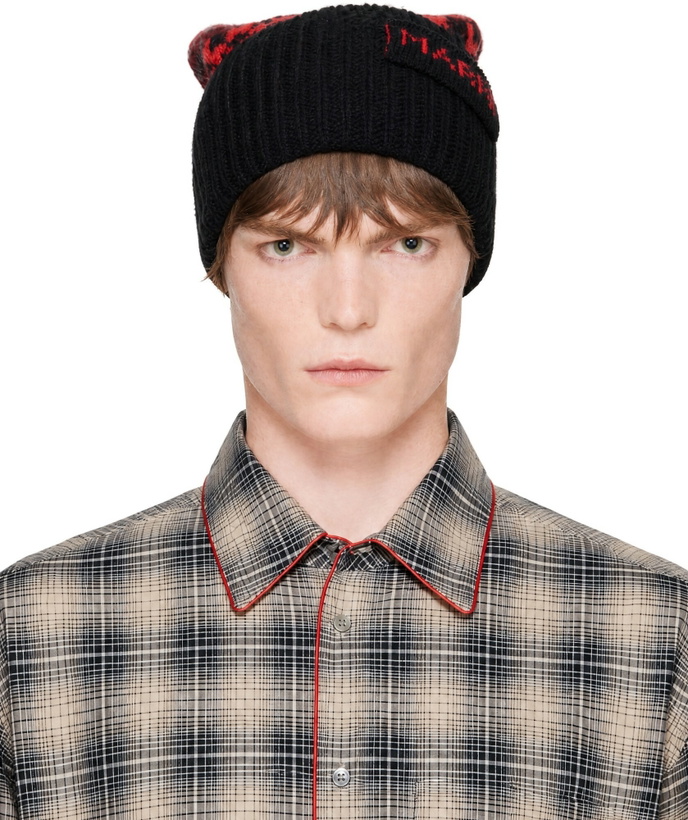Photo: Marni Burgundy & Black Wool Geometric Motif Beanie