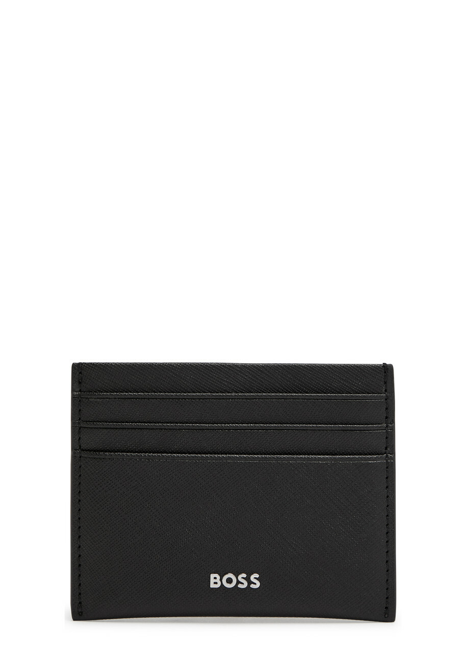 Boss Northon Logo Saffiano Leather Card Holder - Black - One Size