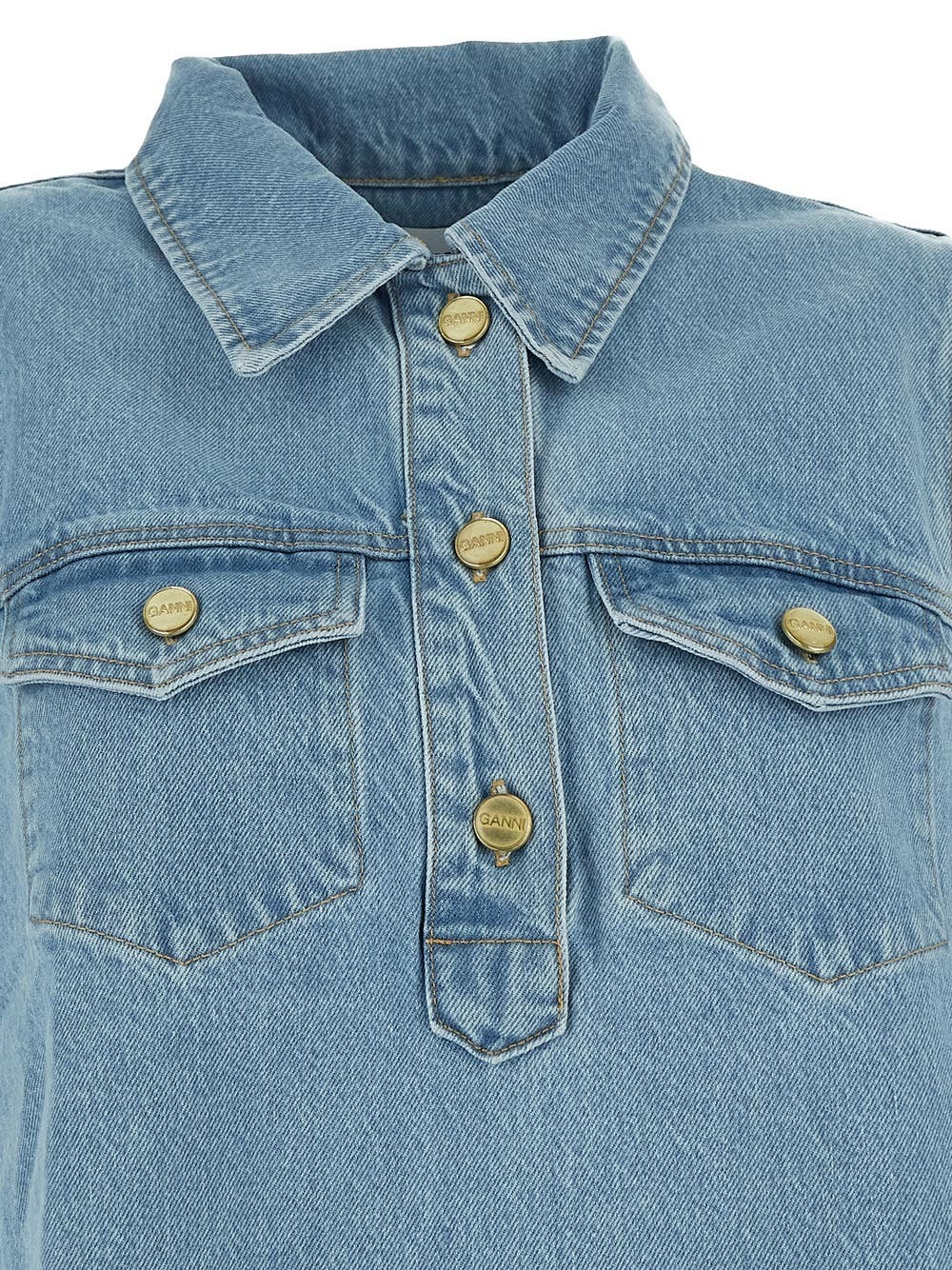 ganni cutline denim dress Ganni Cutline Denim Mini Dress GANNI