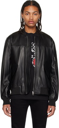 PS by Paul Smith Black Zip Leather Bomber Jacket