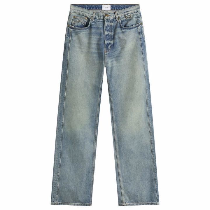 Photo: Rhude Men's Relaxed Traxedo Denim Jeans in Isla Indigo