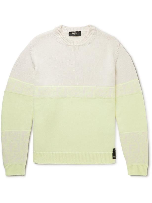 Photo: Fendi - Logo-Jacquard Two-Tone Wool Sweater - Yellow
