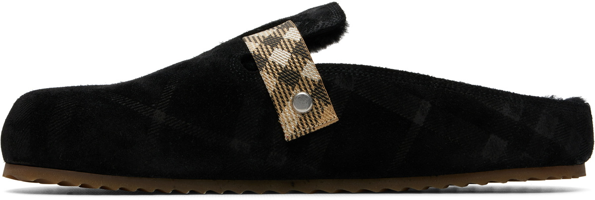 Burberry Black Check Shearling Urchin Clogs