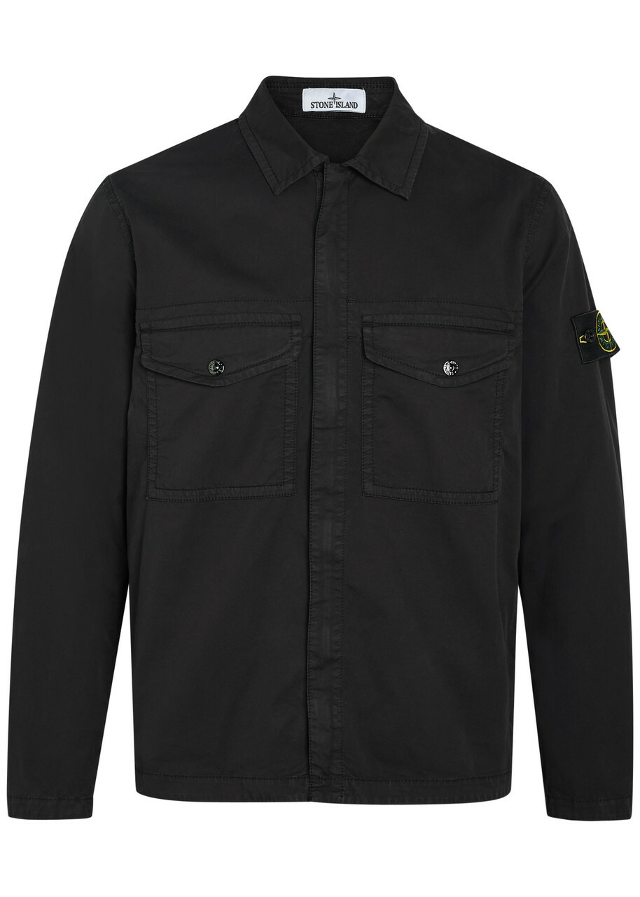 Stone Island Logo-appliquéd Stretch-cotton Overshirt Black