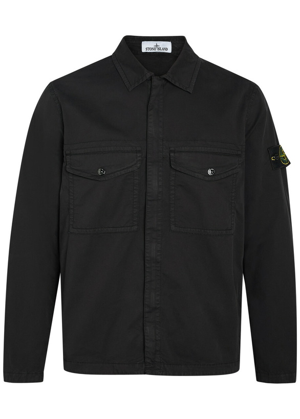Photo: Stone Island Logo-appliquéd Stretch-cotton Overshirt Black