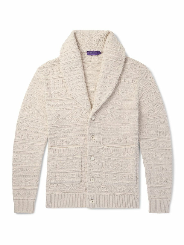 Photo: Ralph Lauren Purple label - Shawl-Collar Textured Cotton and Wool-Blend Cardigan - Neutrals
