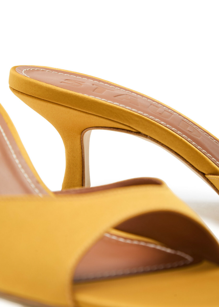 Staud Brigette Satin Mules Gold