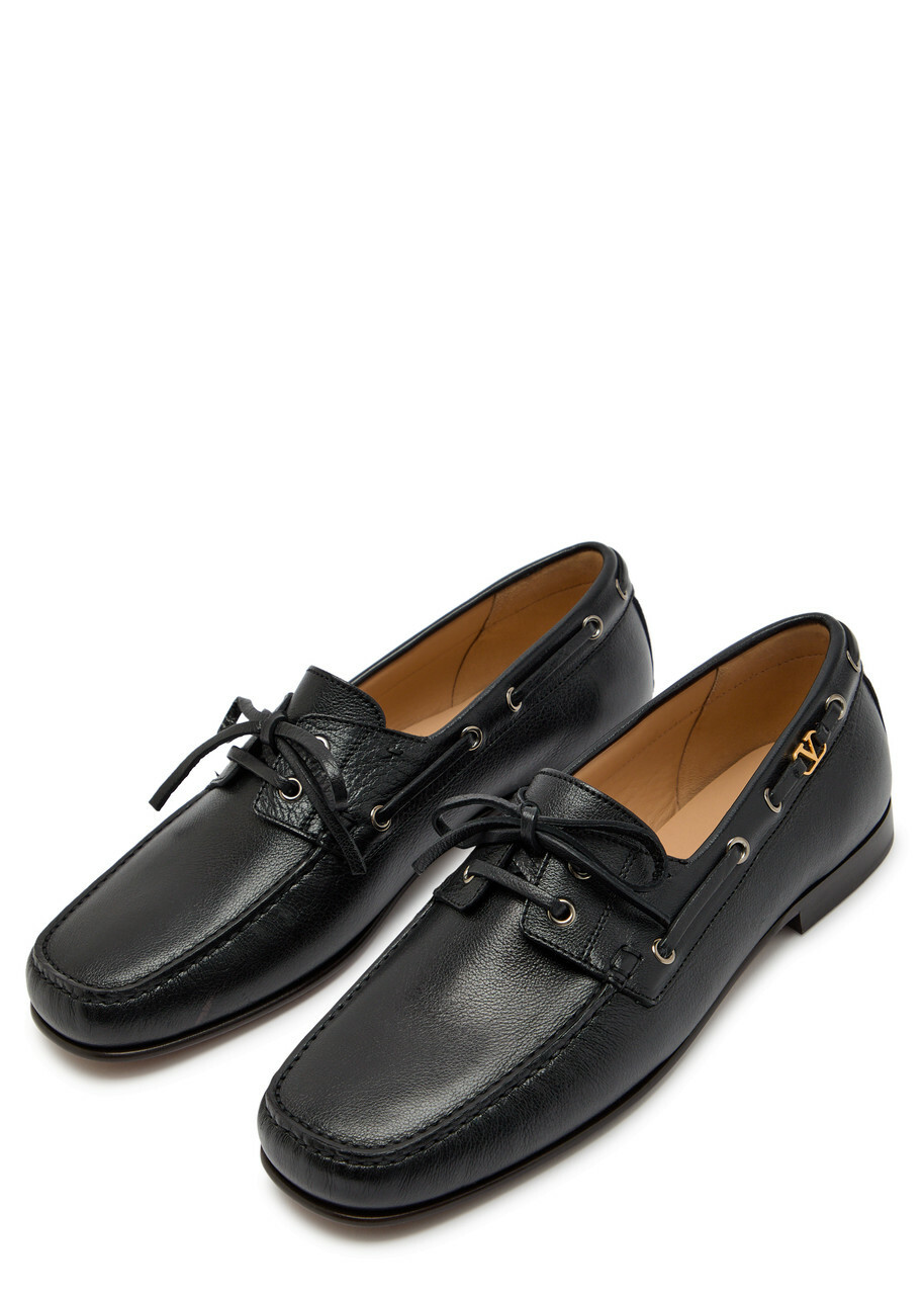 Valentino Garavani Palm Avenue Grained Leather Loafers Black