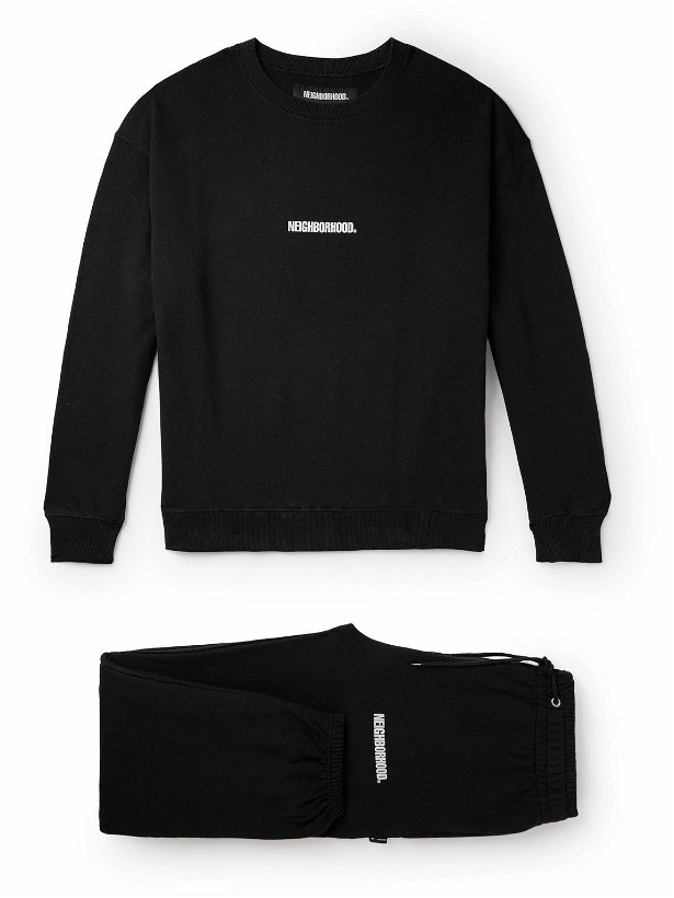 Photo: Neighborhood - Home Logo-Print Cotton-Jersey Sweatshirt and Sweatpants Set - Black