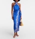 Poupette St Barth Hana floral halterneck satin midi dress
