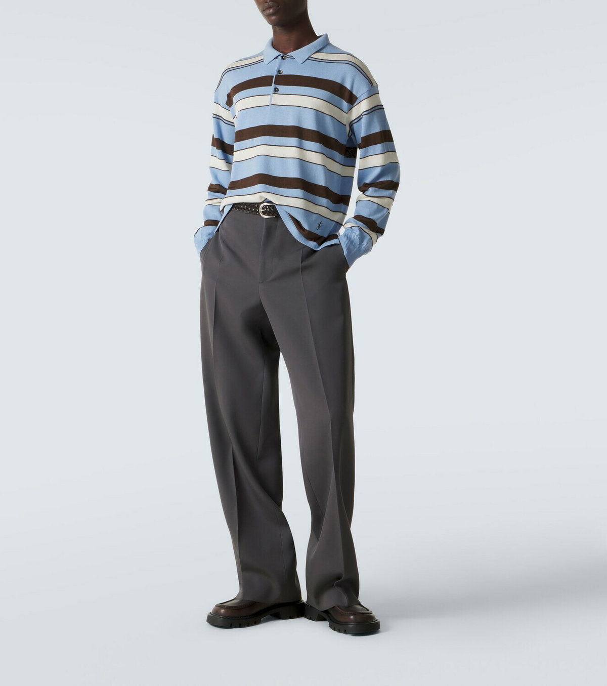 JW Anderson Striped cotton and wool-blend polo shirt